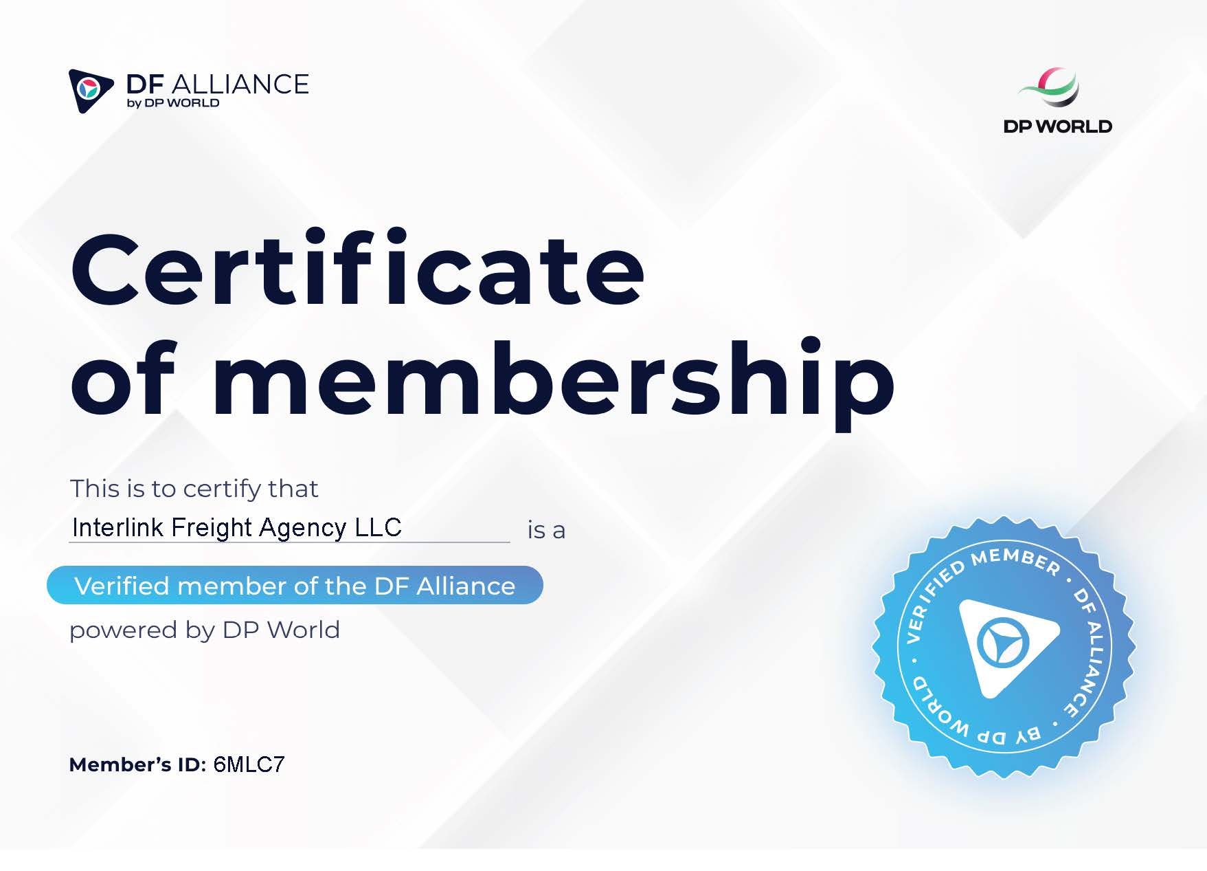 DF Alliance Certificate